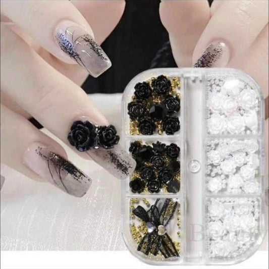 White/Black rose nail accessories